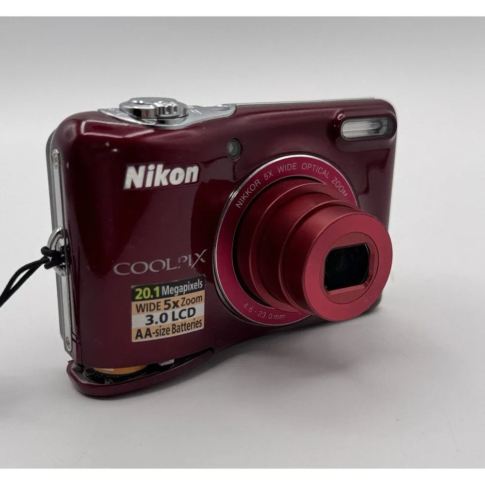 Nikon Coolpix L30 Red 20.1MP 5X Digital Camera AS IS Broken Battery Door